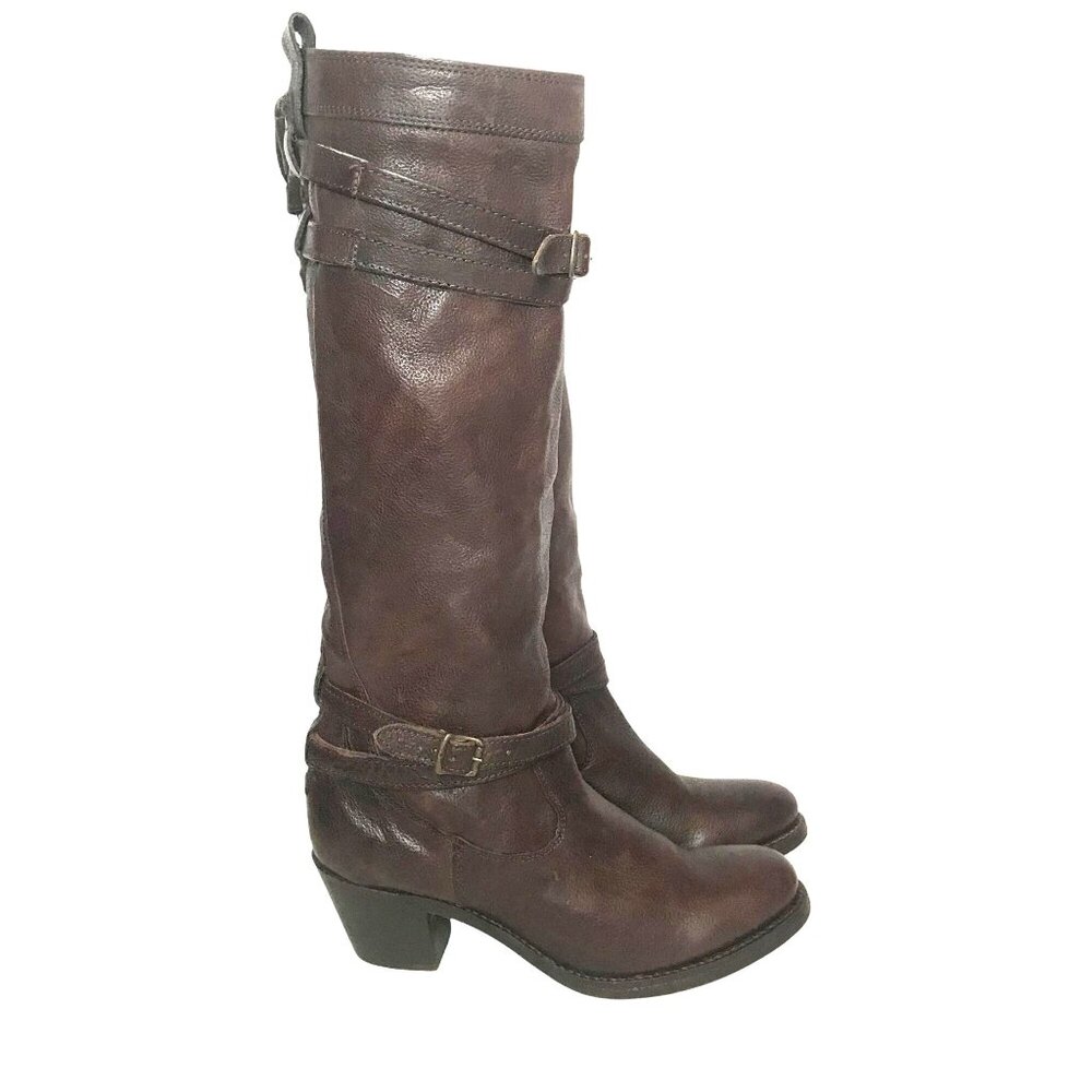 FRYE Jane Strappy Women 6.5 Brown Leather Knee High Riding Boot Model 76396